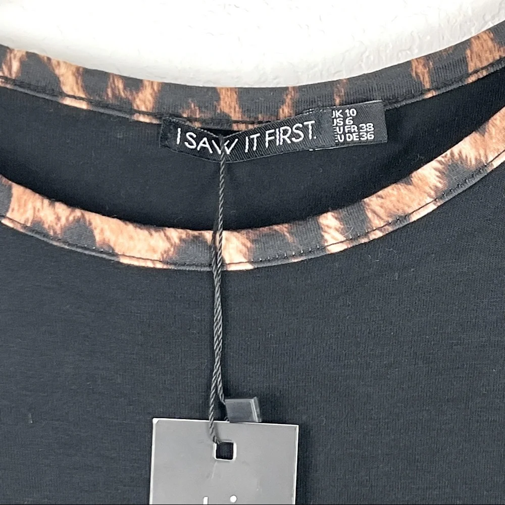 I Saw It First Dress Womens Size 6 Black Cheetah Print Crew Neck New with Tags - Picture 4 of 5